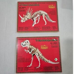 VTG WEICO Wooden 3D Dinosaur Puzzle Kit Lot Tyrannosaurus Styracosaurus Germany